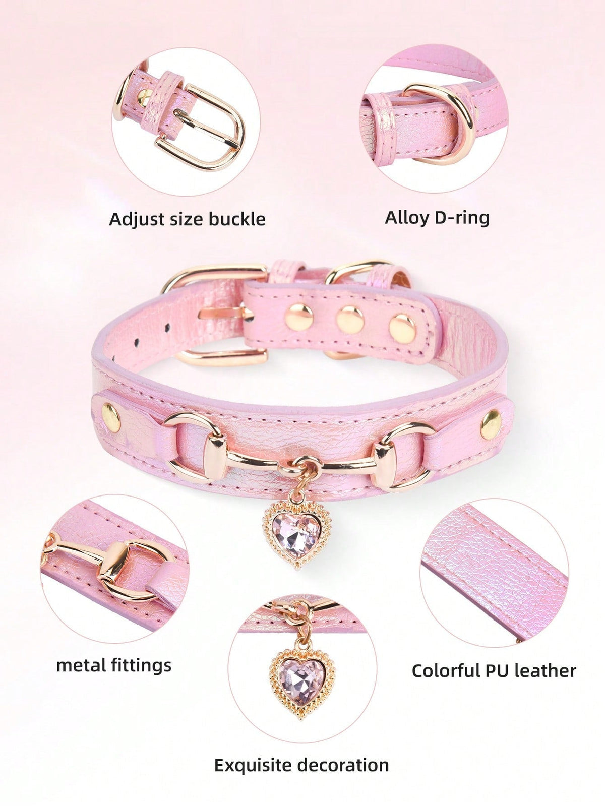 NEW 1Pc PU Leather Delicate Pet Dog Collar,High-Quality Leather Fabric And Alloy Fittings.Beautiful Gemstone Decoration.