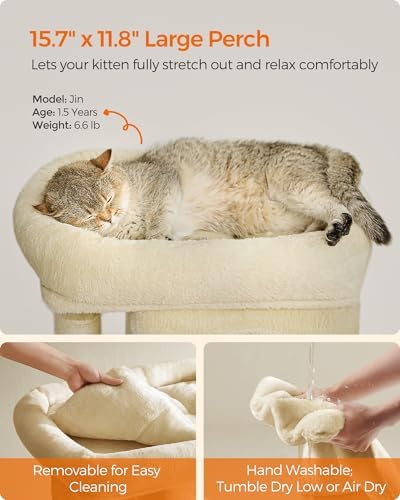 Feandrea Cat Tree, 26.4-Inch Small Cat Tower, Cute Plush Condo, Beige