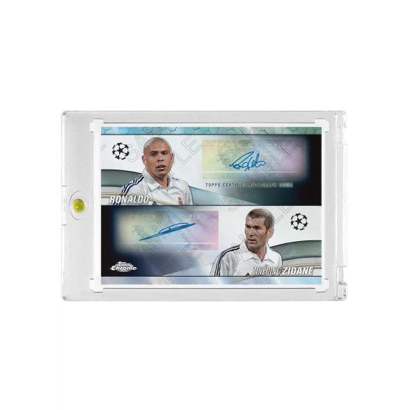 Ronaldo Nazário & Zinedine Zidane Real Madrid Topps Chrome Dual Printed‑Signature Collectible Card, Fan‑Made Card with Magnetic One‑Touch Holder